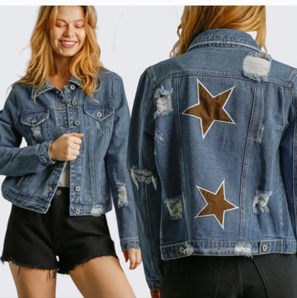 New distressed star denim jacket - Picture 1 of 12